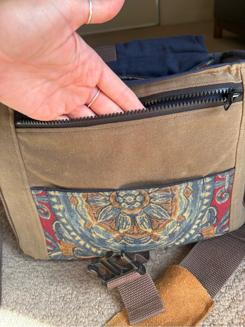 Leather and Tapestry Camera Bag